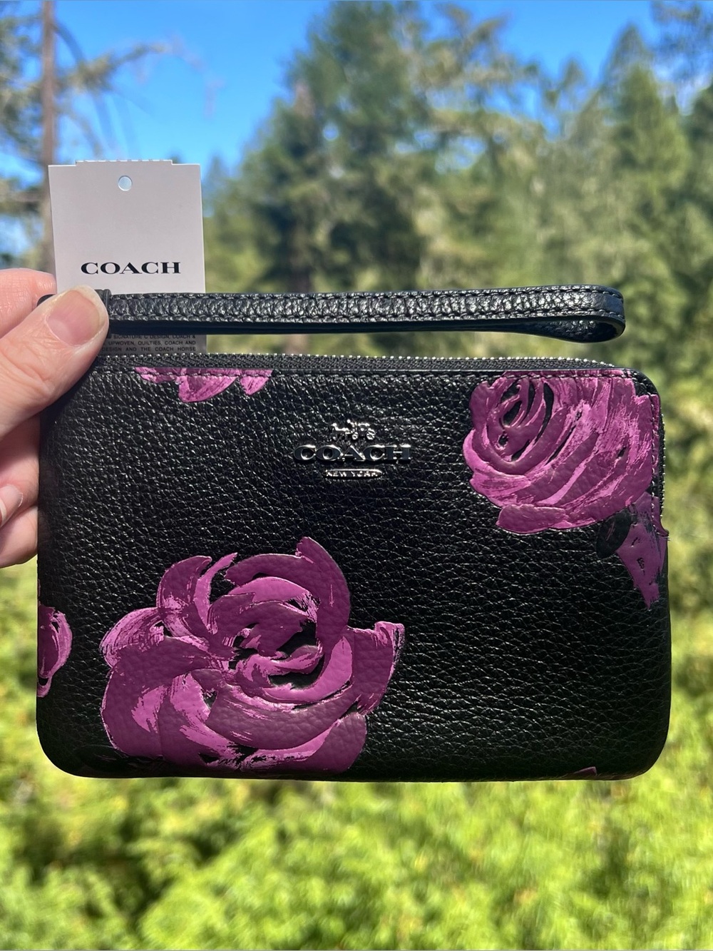COACH Corner Zip Wristlet in Purple Rose Floral Print CCJ70 NWT AUTHENTIC